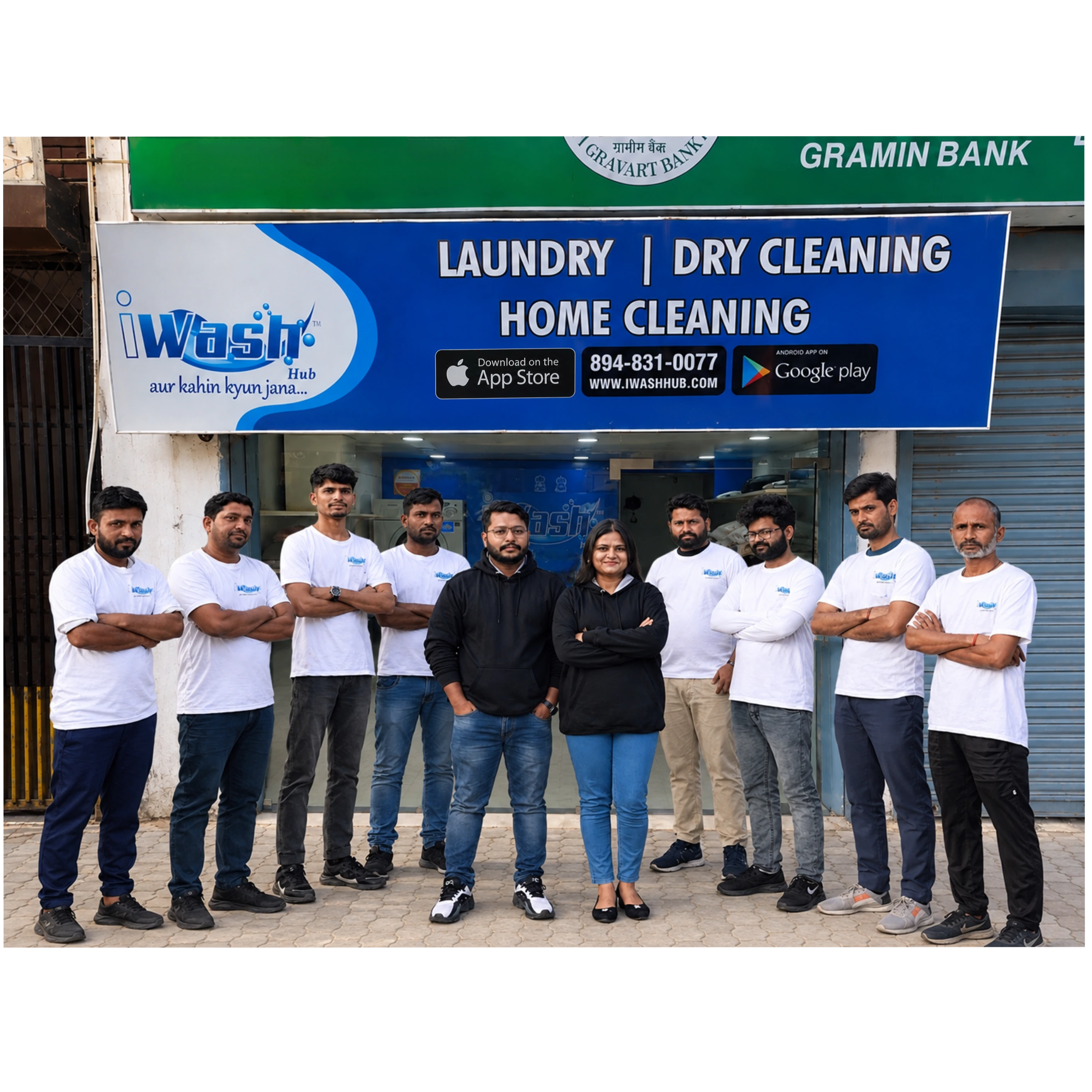 The iWash Hub team outside one of its stores